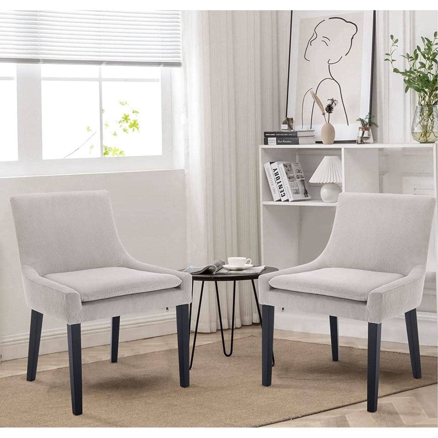 Corduroy Upholstered Dining Chairs With Wood Legs Set Of 6