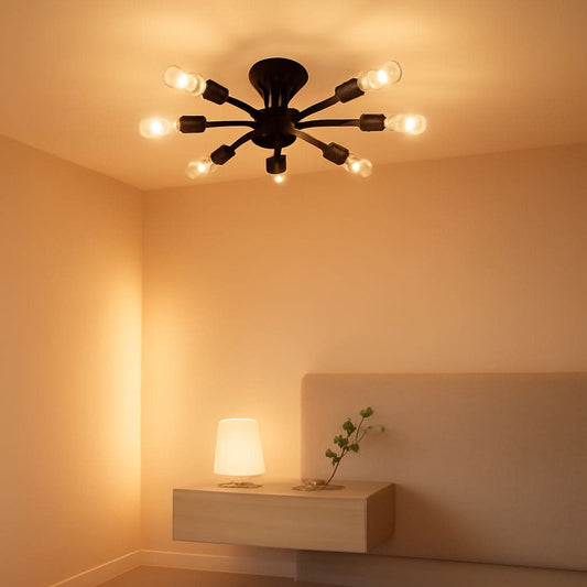 6 Light Matte Black Sputnik Semi Flush Chandelier 2 Pack