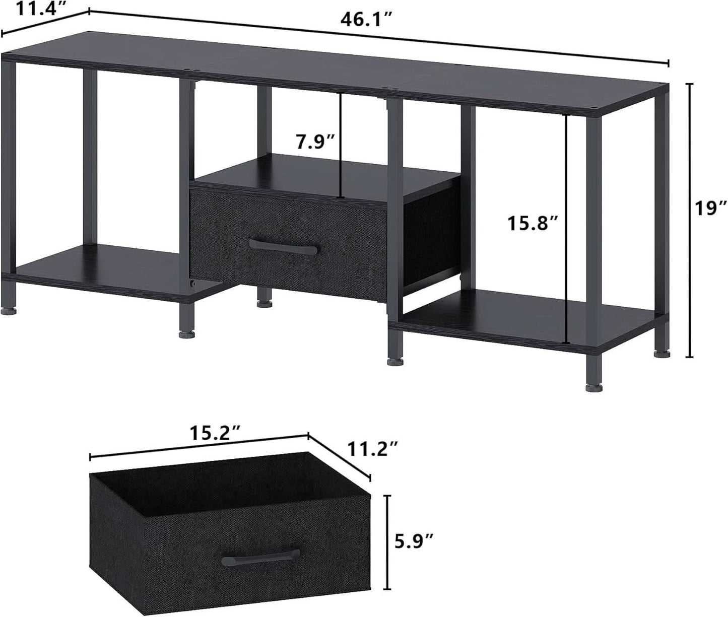 LED TV Stand For 55 Inch TVs With Open Shelves Black
