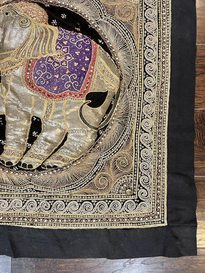 Indian Embroidery 3x3, Elephant Design, Detailed Needlepoint, Beadwork