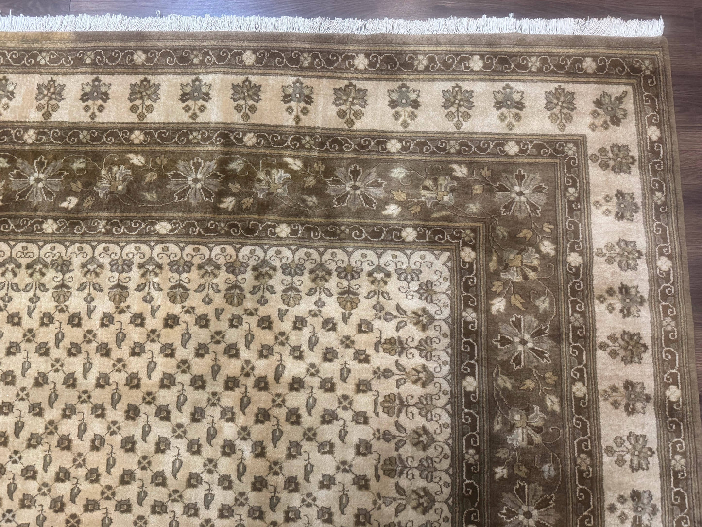 Indo Persian Rug, Allover Pattern, Beige, Wool Handmade Carpet