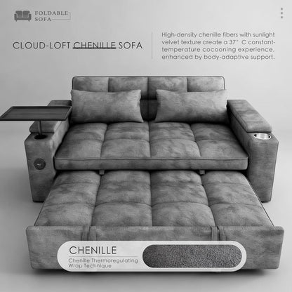 65Inch Grey Chenille Convertible Sleeper Sofa Table