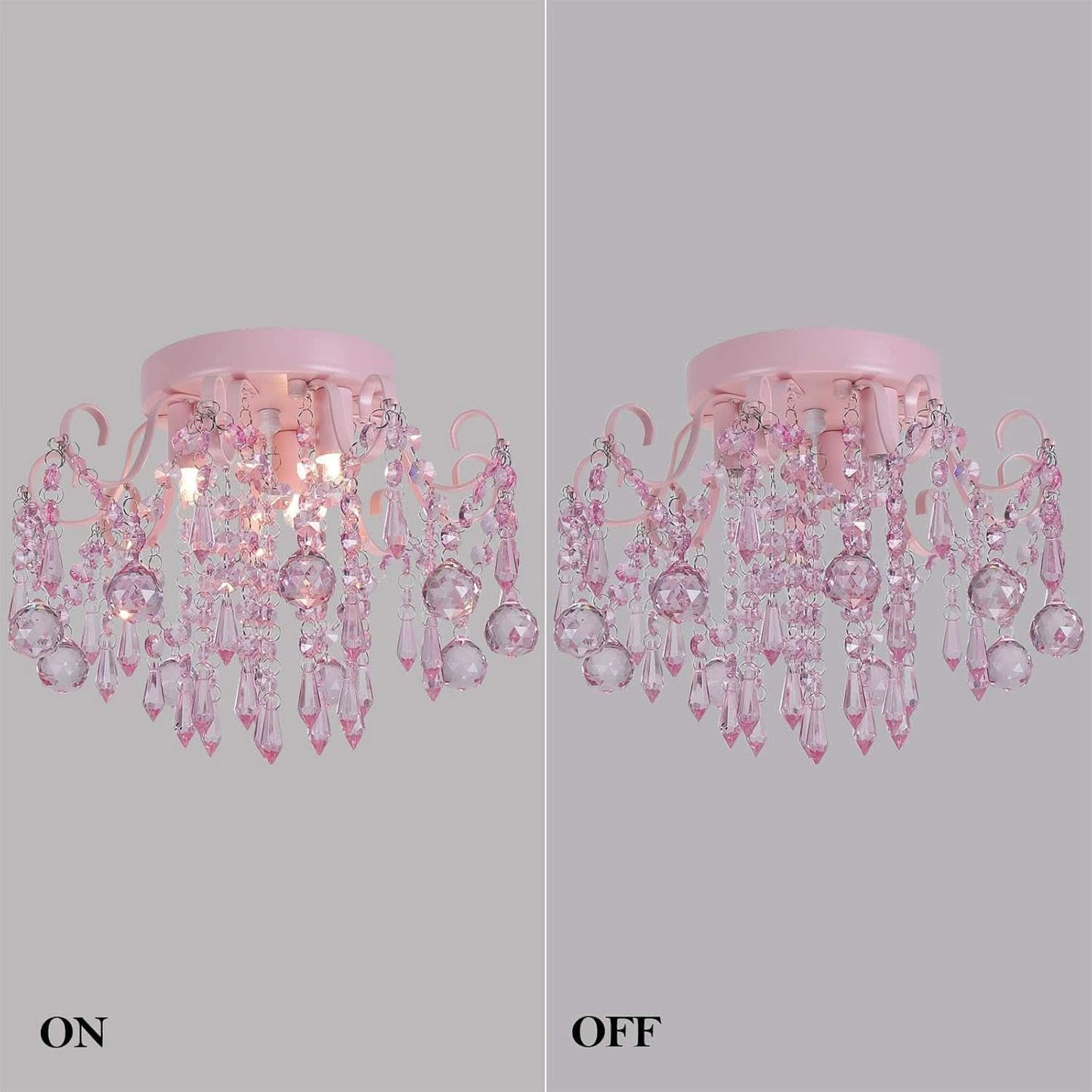 Pink Crystal Mini Chandelier 3 Light Semi Flush Mount