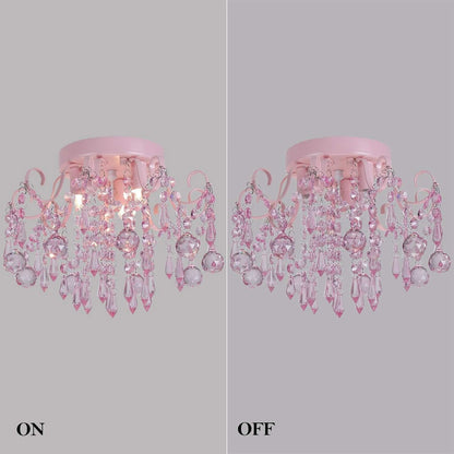 Pink Crystal Mini Chandelier 3 Light Semi Flush Mount