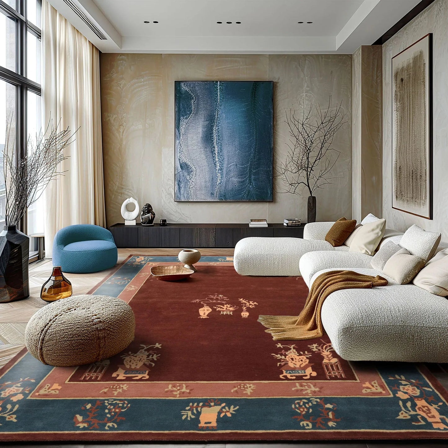 LoomBloom Multi Size Brown Hand Tufted Vase Transitional Chinese Art Deco New Zealand Wool Oriental Area Rug