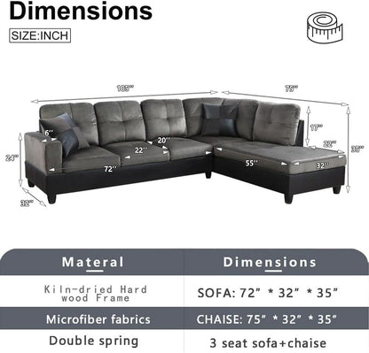 Two Piece L Shape Sectional Sofa Set With Chaise In Taupe Microfiber Right Hand Facing Living Room Furniture