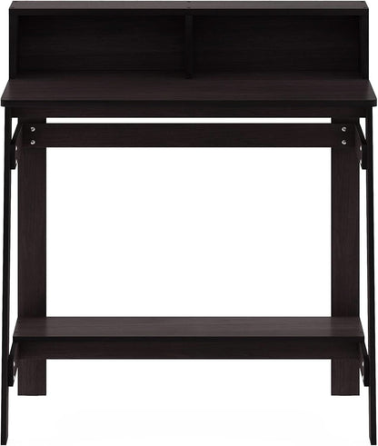 A Frame Computer Desk With Hutch In Dark Walnut Finish