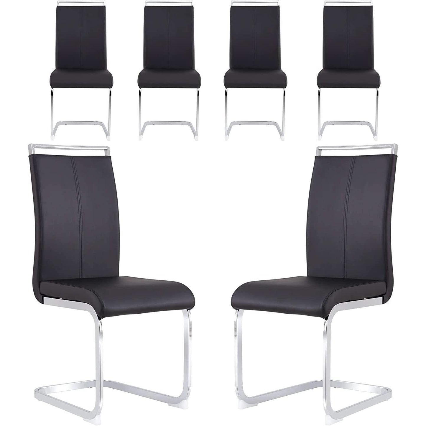 6 Piece Black PU Leather Dining Chairs With Metal Legs