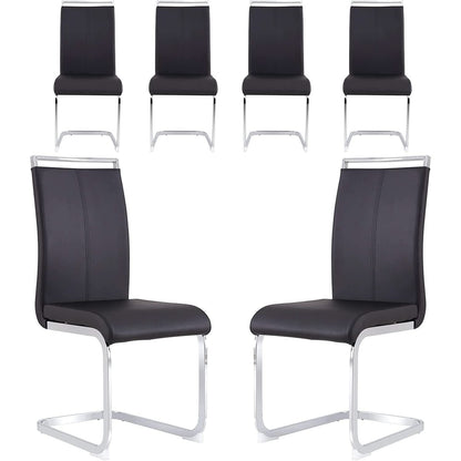 6 Piece Black PU Leather Dining Chairs With Metal Legs