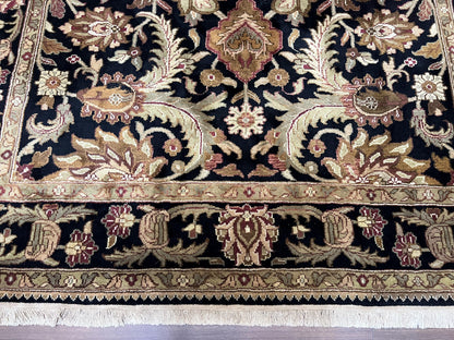 Indo Mahal Sultanabad Rug 8x11, Vintage Indian Oriental Carpet, Wool Handmade Floral Rug 8 x 11 ft, Black Beige Tan, Large Flowers Allover