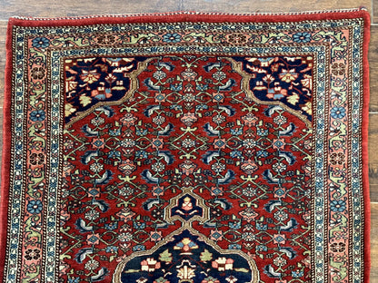 Persian Bidjar Rug 2.7 x 4, Red and Navy Blue, Small Persian Area Rug, Semi Antique