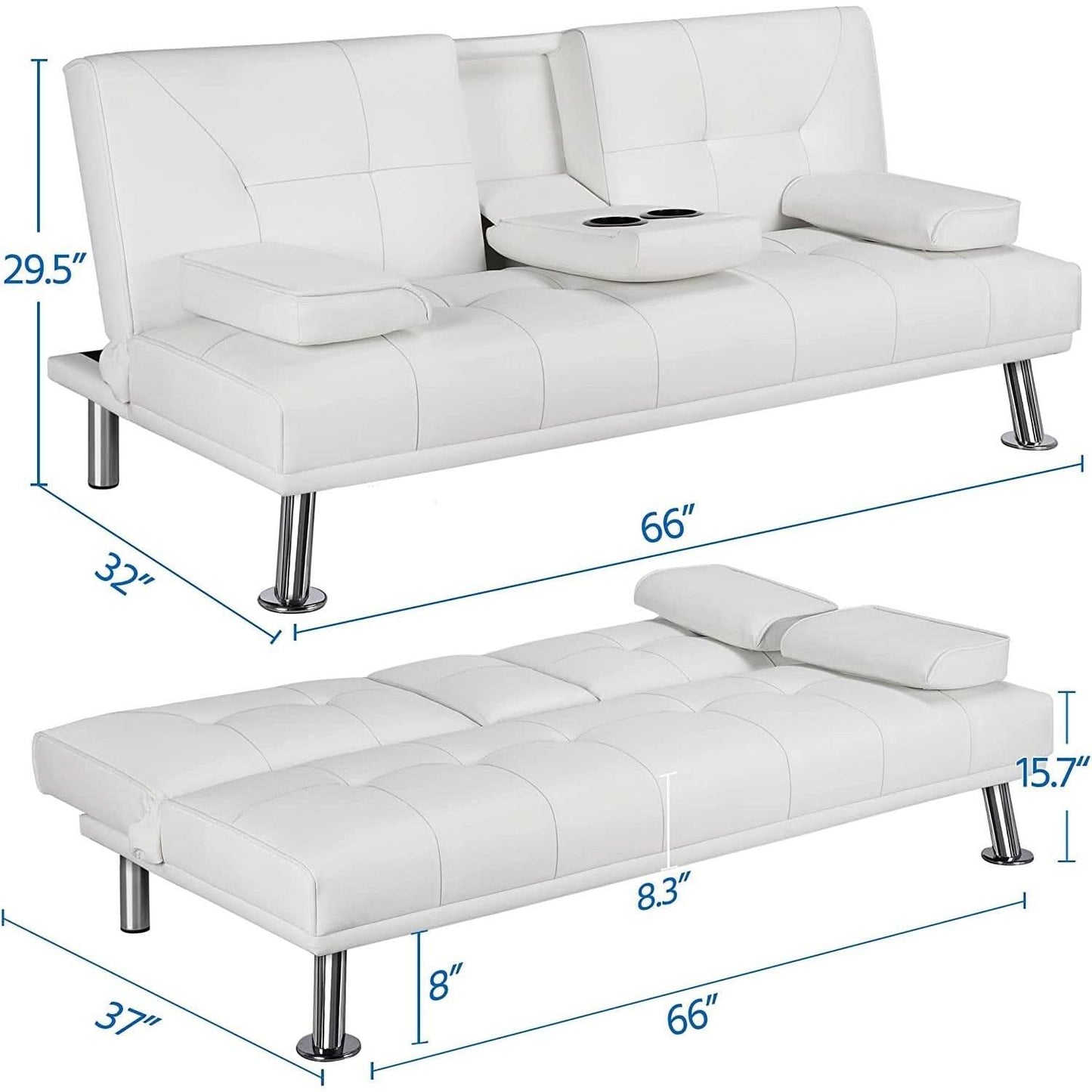 Convertible Sofa Bed With Cup Holders And Adjustable Back
