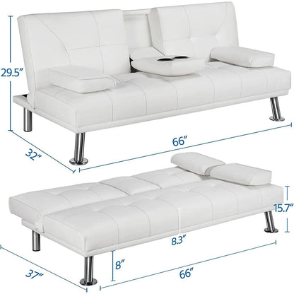 Convertible Sofa Bed With Cup Holders And Adjustable Back