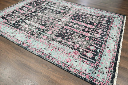 Multi Size Black, Gray Hand Knotted Arts & Crafts 100% Wool Turkish Oushak Traditional Oriental Area Rug