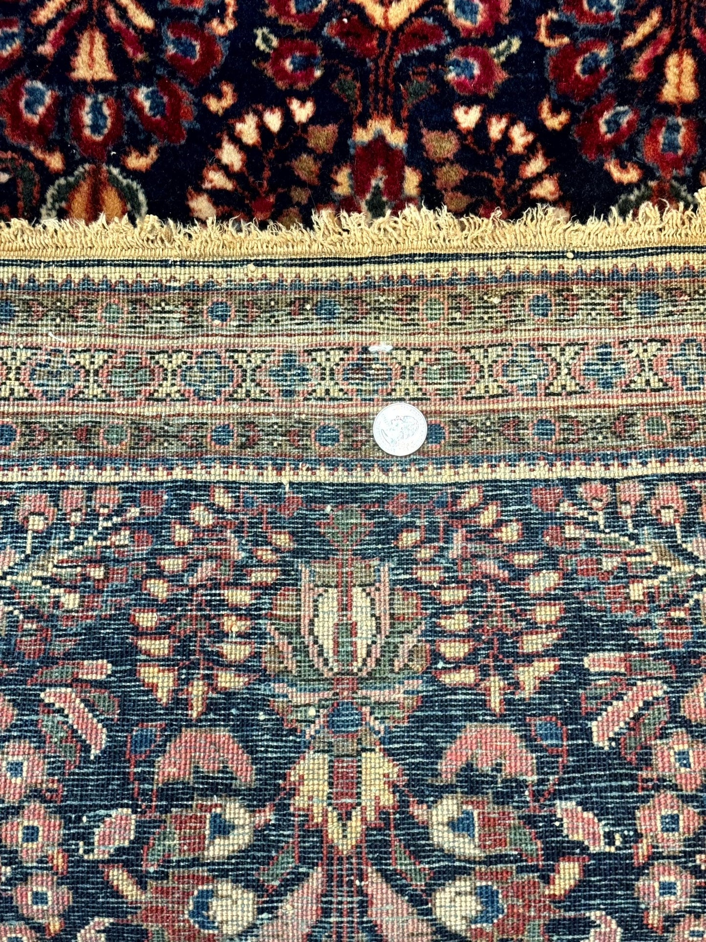 Small Navy Blue Persian Rug 2x4, Sarouk Rug, Rare Colors, Antique 1920s Wool Rug