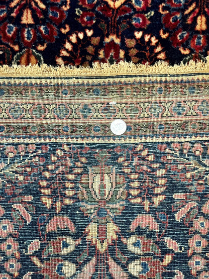 Small Navy Blue Persian Rug 2x4, Sarouk Rug, Rare Colors, Antique 1920s Wool Rug