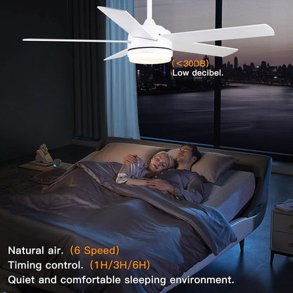 52 Inch White Ceiling Fan With Dimmable LED Lights
