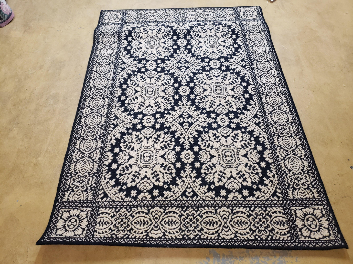 4x6 Power-Loomed Rug Dark Navy Blue & Ivory Oriental Carpet Nice