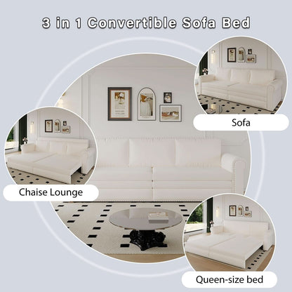 King Size Multifunctional Sleeper Sofa Beige Velvet