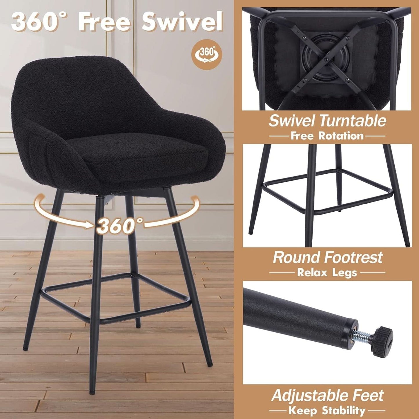 Modern Swivel Bar Stools Set of Two Comfortable Design