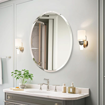 20x28 Inch Oval Frameless Bathroom Mirror Beveled Edge