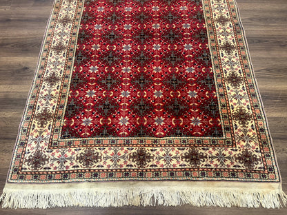 Turkish Sivas Rug 4x6, Red and Cream, Allover Design, Handmade Vintage