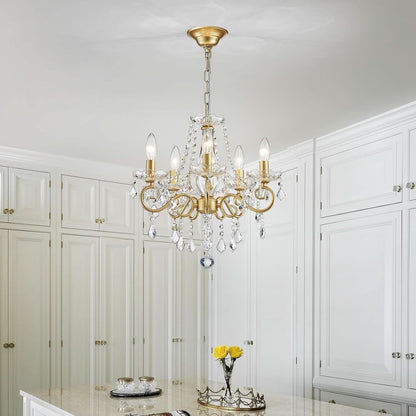 Gold Mini Crystal Chandelier With Five Bulbs Living Room