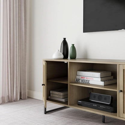 Mina Modern TV Stand With Storage Doors Oak Finish