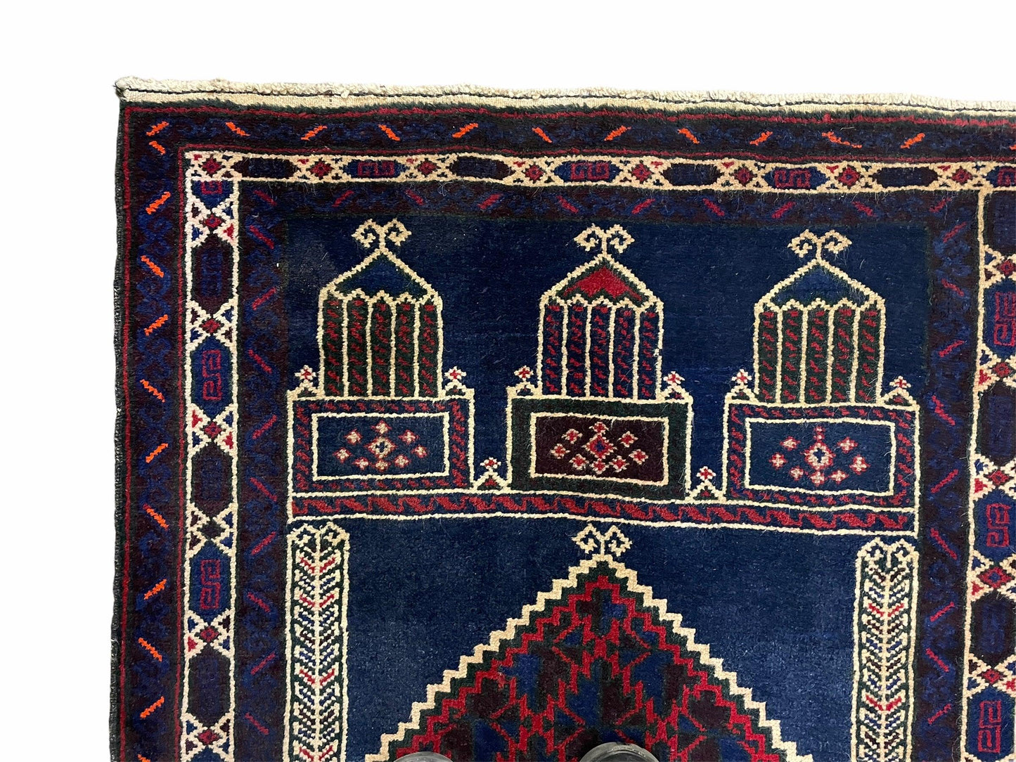 3x5 Vintage Handmade Tribal Wool Rug Balouchi Prayer Rug Afghan Rug Red Blue Wow