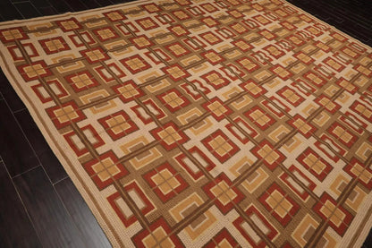 9x12 Hand Woven Wool French Aubusson Needlepoint Area Rug Beige