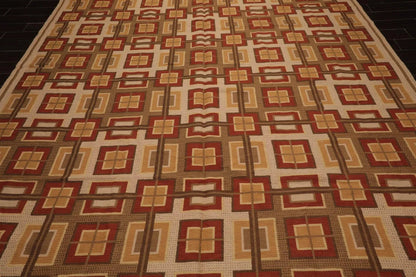 9x12 Hand Woven Wool French Aubusson Needlepoint Area Rug Beige