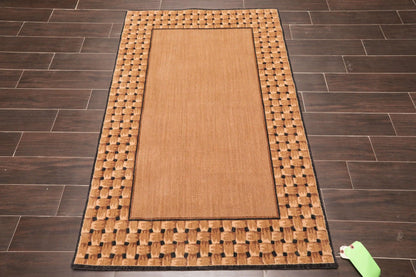 3'6" x 5'6" Basketweave 100% wool Contemporary Oriental Area rug Tan
