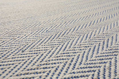 LoomBloom Multi Sizes Ivory Hand Woven Contemporary Flatweave Herringbone New Zealand Wool Oriental Area Rug