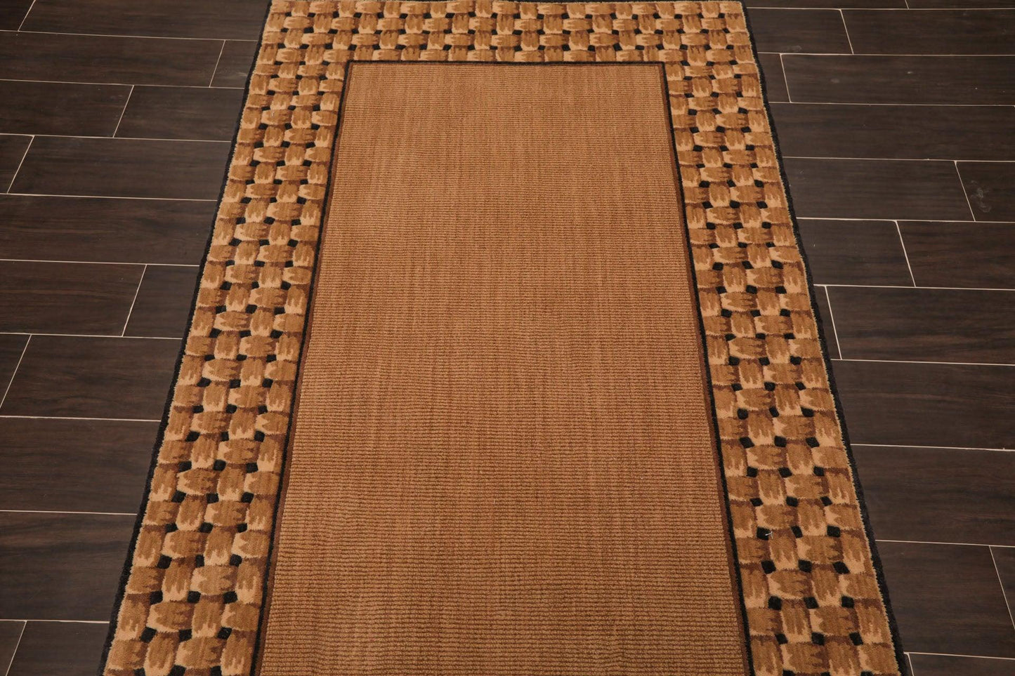 3'6" x 5'6" Basketweave 100% wool Contemporary Oriental Area rug Tan