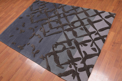 4'8" x 6’8" Handmade High Low Pile 100% Wool Area rug Modern Gray