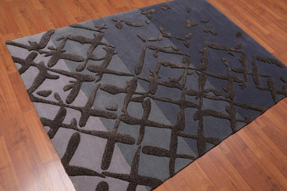 4'8" x 6’8" Handmade High Low Pile 100% Wool Area rug Modern Gray
