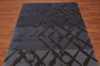 4'8" x 6’8" Handmade High Low Pile 100% Wool Area rug Modern Gray