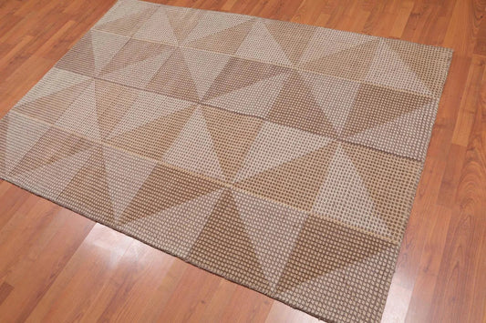 4'7x6'8 Hand Tufted Wool Loop N Cut PileGeometric Pattern Oriental Area Rug Beige, Brown Color