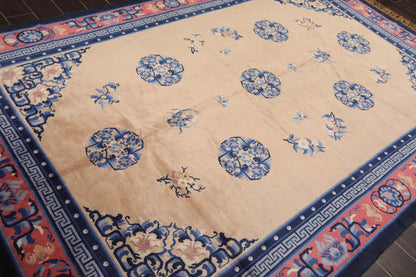 6'7"x9'8" Hand Knotted Wool Chinese Art Deco Traditional Oriental Area Rug Beige
