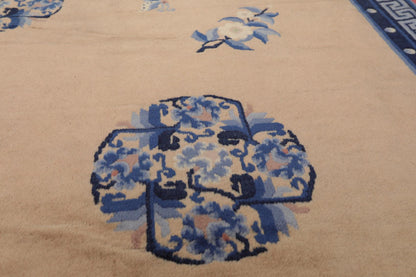 6'7"x9'8" Hand Knotted Wool Chinese Art Deco Traditional Oriental Area Rug Beige