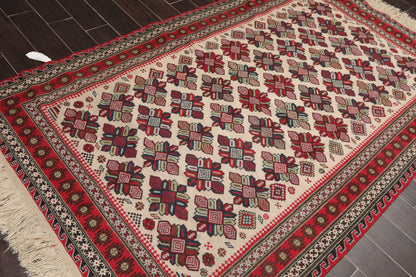 5'3" x 8'6" Vintage Wool Foundation Hand Knotted Wool Area Rug Beige