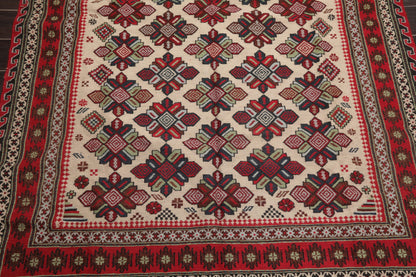 5'3" x 8'6" Vintage Wool Foundation Hand Knotted Wool Area Rug Beige