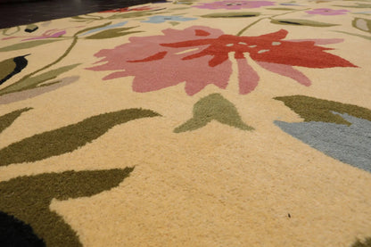 LoomBloom Multi Size Light Gold Hand Tufted Contemporary Floral Wool Oriental Area Rug