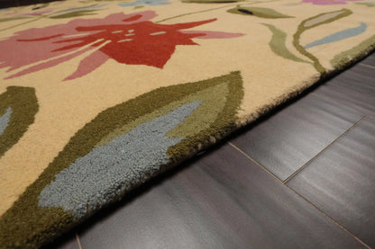 LoomBloom Multi Size Light Gold Hand Tufted Contemporary Floral Wool Oriental Area Rug