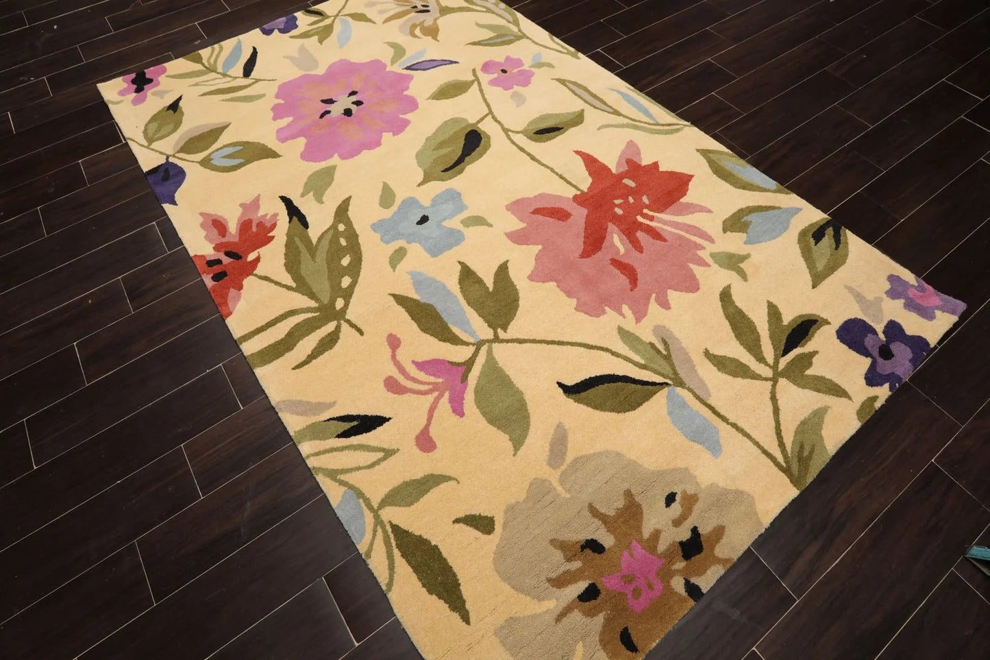 LoomBloom Multi Size Light Gold Hand Tufted Contemporary Floral Wool Oriental Area Rug