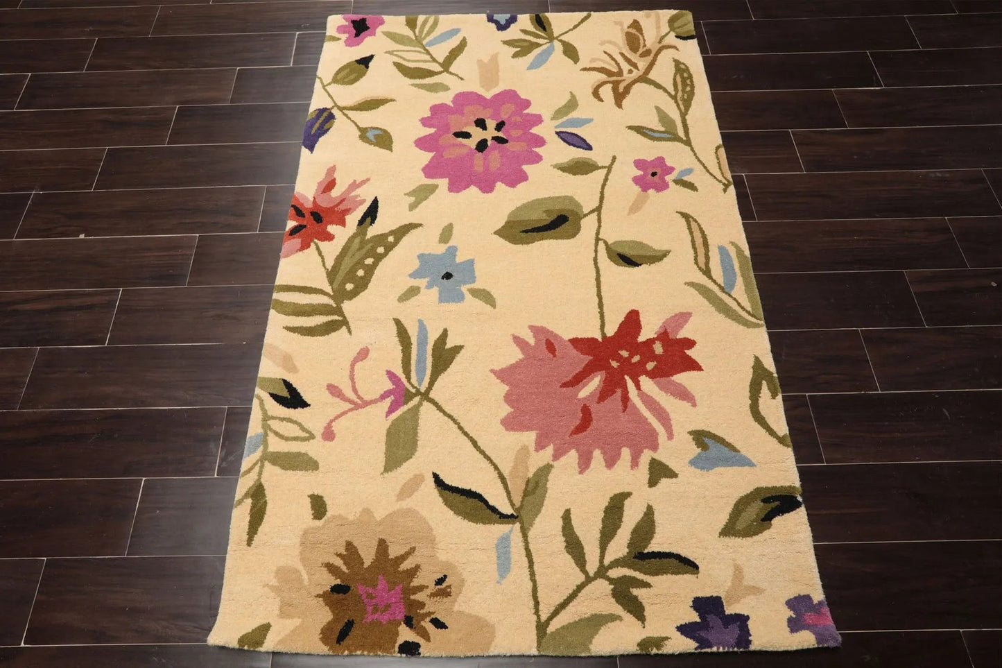 LoomBloom Multi Size Light Gold Hand Tufted Contemporary Floral Wool Oriental Area Rug