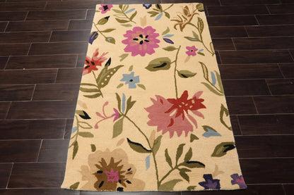 LoomBloom Multi Size Light Gold Hand Tufted Contemporary Floral Wool Oriental Area Rug