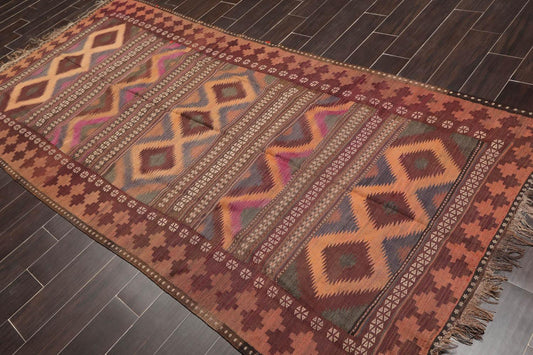 4'8"x10'6" Vintage Hand-Woven Turkish Kilim Southwestern Oriental Area Rug Rust