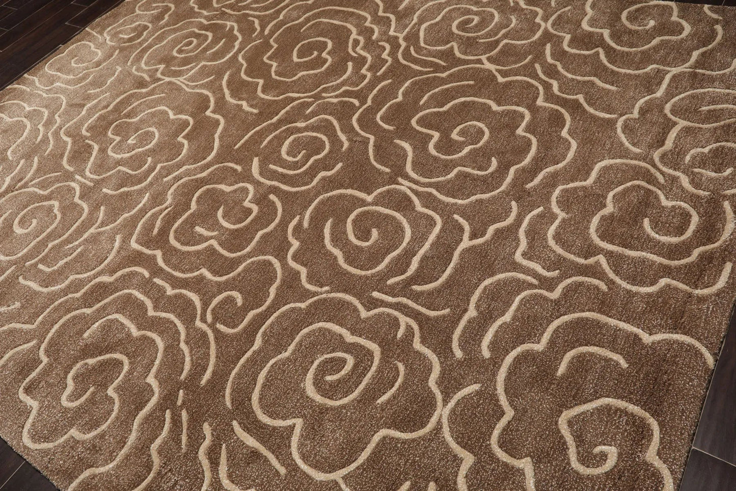 LoomBloom Multi Size Brown Hand Tufted Contemporary Floral Wool and Faux Silk Oriental Area Rug