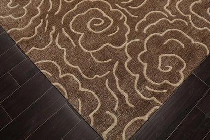 LoomBloom Multi Size Brown Hand Tufted Contemporary Floral Wool and Faux Silk Oriental Area Rug